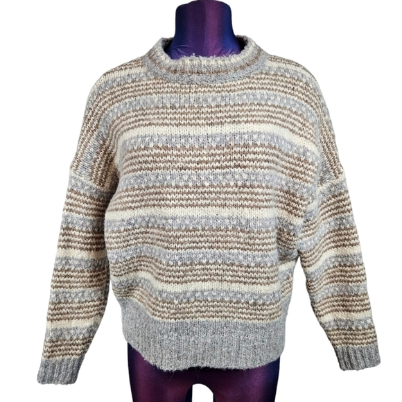Elsamanda Neutral‎ Chunky Knit Striped Boho Sweater Size Medium Women's K49 - Picture 1 of 9